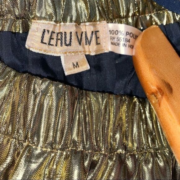 Vintage L'eau Vive knit embroidered shirt‎ with metallic gold maxi lined skirt - Picture 7 of 16